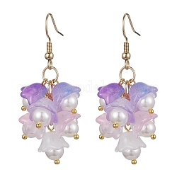 Pendientes colgantes de flores de cristal, pendientes de racimo de perlas de concha con 304 alfiler de acero inoxidable, Violeta Azul, 50x10mm