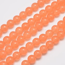 Chapelets de perles en jade de malaisie naturelle et teinte, ronde, saumon clair, 10mm, Trou: 1.0mm, Environ 38 pcs/chapelet, 15 pouce
