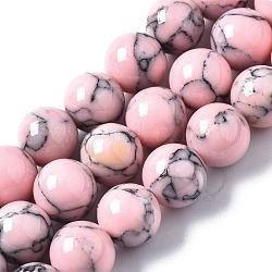 Turquesa sintética hebras de abalorios de piedras preciosas teñidos, redondo, rosa, 8mm, agujero: 1 mm, aproximamente 50 pcs / cadena, 15.7 pulgada