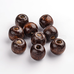 Natural Wood Beads, Round, Dyed, Coconut Brown, 14x16mm, Hole: 4mm, about 800pcs/1000g
