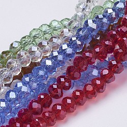 Handmade Glass Beads, Faceted, Rondelle, Mixed Color, about 8mm in diameter, 6mm long, hole: 1mm