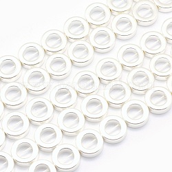 Electroplate Non-magnetic Synthetic Hematite Beads Strands, Grade AA, Long-Lasting Plated, Donut, Silver Plated, 12x4mm, Hole: 1mm, Inner Diameter: 7mm, about 33pcs/strand, 15.7 inch(40cm)