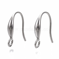 304 Stainless Steel Earring Hooks, Ear Wire, with Horizontal Loop, Stainless Steel Color, 14x11.5x3mm, Hole: 2mm, 18 Gauge, Pin: 1mm