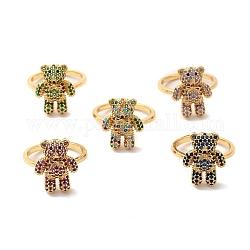 Открытое кольцо-манжета медведя из кубического циркония, золотые латунные украшения для женщин, разноцветные, размер США 7 1/4 (17.5 мм)