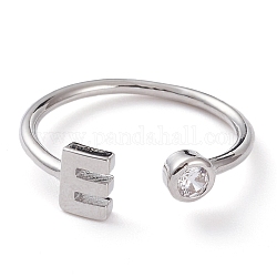 Latón micro pave anillos de brazalete de circonio cúbico, anillos abiertos, Plateado de larga duración, Platino, letra e, nosotros tamaño 6, diámetro interior: 17 mm
