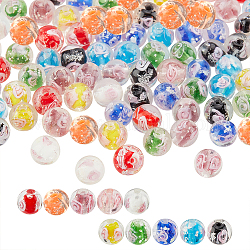 Olycraft 100pcs 10 couleurs perles de chalumeau de fleurs intérieures lumineuses faites à la main, ronde, couleur mixte, 9~10mm, Trou: 1~2mm, 10 pcs / couleur