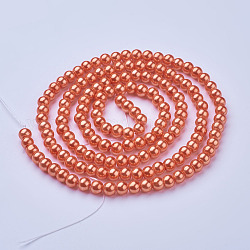 Fili di Perle di vetro, perlato, tondo, pesca, misura:circa6mm di diametro, Foro: 1 mm, circa 140pcs/filo, 32 pollice