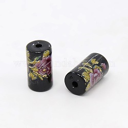 Acrilico opaco fiore stampato colonna perline, nero, 16x9mm, Foro: 2 mm