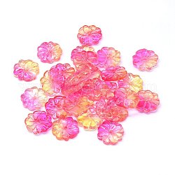Transparent Glass Beads, Flower, Two Tone, Hot Pink, 15x4mm, Hole: 1.2mm