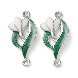 Alloy Enamel Connector Charms, Lead Free & Cadmium Free, Flower Links, Platinum, 30x15x3mm, Hole: 1.6mm