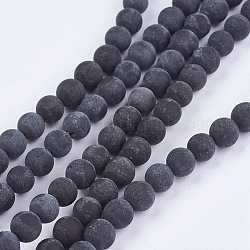 Natursteinperle schwarz Stränge, Runde, Schwarz, 8 mm, Bohrung: 1 mm, ca. 46 Stk. / Strang, 14.76 Zoll
