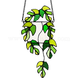 Plantar decoraciones colgantes de ventana de hojas acrílicas., con cadenas de hierro y gancho, para la decoración del jardín del hogar, verde, 210x117mm
