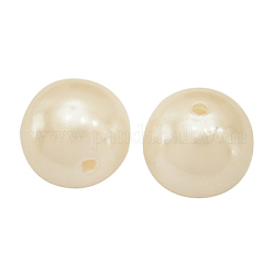 Perles acryliques, style de perle d'imitation, ronde, floral blanc, taille: environ 8mm de diamètre, Trou: 1.5mm, environ 2000 pcs / 500 g
