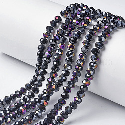 電気メッキオペークガラスビーズ連売り  紫色の半分は、メッキ  多面カット  ロンデル  ブラック  4x3mm  穴：0.4mm  約145個/連  18.9インチ（48cm）