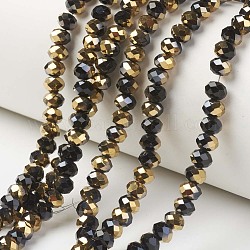 Chapelets de perles en verre opaque électrolytique, la moitié plaqué or, facette, rondelle, noir, 6x5mm, Trou: 1mm, Environ 85~88 pcs/chapelet, 16.1~16.5 pouce (41~42 cm)