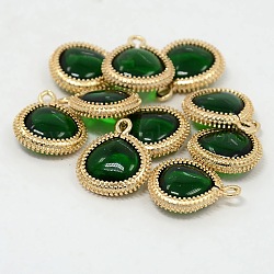 Veri pendenti in vetro ottonato placcato oro 18k, charms triangolo, verde, 19x16x5.5mm, Foro: 2 mm