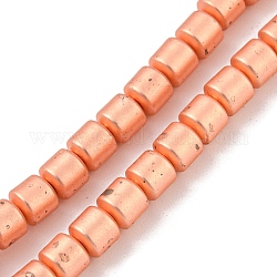 Brins de perles d'hématite non magnétiques synthétiques galvanisées, Style mat, colonne, rose plaqué or, 3.9~4x3.8~3.85mm, Trou: 0.7mm, Environ 103 pcs/chapelet, 16.38'' (41.6 cm)