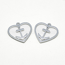 Aluminum Pendants, Heart with Anchor, Dark Gray, 27.5x27.5x1.5mm, Hole: 2mm