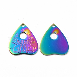 Ion Plating(IP) 304 Stainless Steel Pendants, Heart with Cat Charms, Rainbow Color, 25x22x1.4mm, Hole: 2mm
