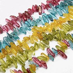 Natürlichem Quarz-Kristall-Perlen Stränge, gefärbt, Nuggets, Mischfarbe, 13~32x5~9x5~8 mm, Bohrung: 1 mm, 15.7 Zoll (40 cm)