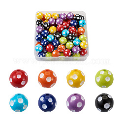 Cheriswelry 80pcs 8 couleurs perles de résine opaque, rond avec motif à pois, couleur mixte, 18mm, Trou: 1.5mm