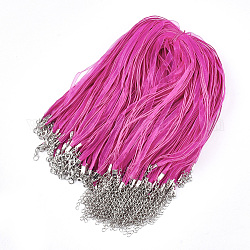 Waxed Cord and Organza Ribbon Necklace Making, with Iron Lobster Claw Clasps, Platinum, Deep Pink, 17.6 inch~17.8 inch(45~455cm), 7mm