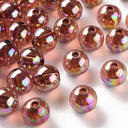 Perline acrilico trasparente, ab colore placcato, tondo, cioccolato, 10x9mm, Foro: 2 mm, circa 940pcs/500g