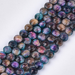 Natural Tiger Eye Beads Strands, Dyed, Faceted, Flat Round, Colorful, 8~8.5x5.5mm, Hole: 1.2mm, about 46~47pcs/strand, 14.9''~15.1''