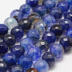 Facetas naturales venas de dragón ágata perlas hebras, redondo, teñido y climatizada, azul, 8mm, agujero: 1 mm, aproximamente 47 pcs / cadena, 14 pulgada (35.6 cm)