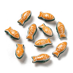 手作りプリント陶器ビーズ  ファミーユは磁器バラ  魚  オレンジ  11x21.5~22x9mm  穴：1.5~1.8mm