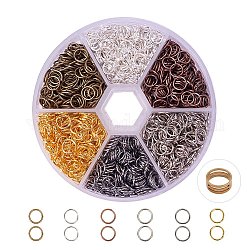1 boîte 6 couleur anneaux de jonction en fer, anneaux de jonction ouverts, couleur mixte, 6x0.7mm, 21 jauge, diamètre intérieur: 4.6 mm, environ 1800 pcs / boîte