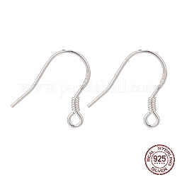 925 Sterling Silver Earring Hooks, Silver, 14mm, Hole: 2mm, 22 Gauge(0.6mm)