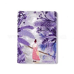 Embossed Printed Acrylic Pendants, Rectangle Charms with Scenery Pattern, Purple, 41.5x31x2.7mm, Hole: 1.6mm