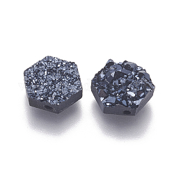 Imitation Druzy Gemstone Resin Beads, Hexagon, Black, 10x10x3.5mm, Hole: 1.2mm