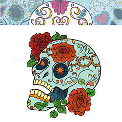 Хэллоуин тема светящиеся боди-арт татуировки наклейки, съемные временные татуировки бумажные наклейки, череп, красочный, 85x60 мм