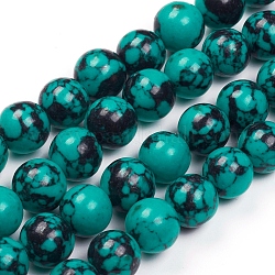 Kunsttürkisfarbenen Perlen Stränge, gefärbt, Runde, dunkles Cyan, 12 mm, Bohrung: 1 mm, ca. 32 Stk. / Strang, 15.7 Zoll (40 cm)