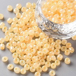 6/0 Glass Seed Beads, Ceylon, Round, Round Hole, Lemon Chiffon, 6/0, 4mm, Hole: 1.5mm, about 500pcs/50g, 50g/bag, 18bags/2pounds