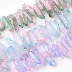 Brins de perles de cristal de quartz naturel, couleur mixte, 20~40x9~15x7~12mm, Trou: 1mm, Environ 17~19 pcs/chapelet, 6.6~6.8 pouce (17~17.5 cm)