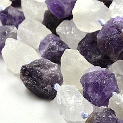 Nuggets natürlichen Kristall und Amethyst Perlen Stränge, 17~38x16~30 mm, Bohrung: 2 mm, ca. 14~15 Stk. / Strang, 15.7 Zoll