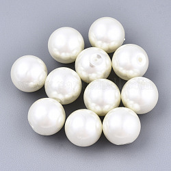 Perles en verre nacré, teinte, demi-percés perles, nacré, ronde, vieille dentelle, 3/8 pouce (10 mm), Trou: 1.2mm
