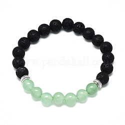 Natural Green Aventurine Beads Stretch Bracelets, with Synthetic Lava Rock Beads and Alloy Beads, Round, Inner Diameter: 2-1/8 inch(5.5cm), Beads: 8.5mm