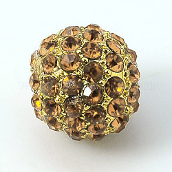 Perles de strass en alliage, Grade a, ronde, métal couleur or, lt.col.topaz, 10mm