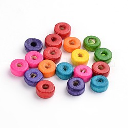 Natural Maple Wood Beads, Lead Free, Flat Round, Dyed, Mixed Color, 6x3mm, Hole: 2mm, about 14772pcs/1000g