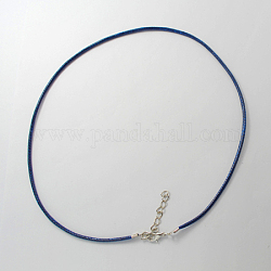Waxed Cord Necklace Cords, with Platinum Color Zinc Alloy Lobster Clasps and Iron Chains, Midnight Blue, about 18.1 inch long, 2mm in diameter
