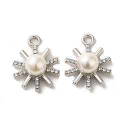 Alliage avec pendentifs en strass, avec abs imitation perle, breloques de soleil, platine, 22.5x17x9mm, Trou: 2.2mm