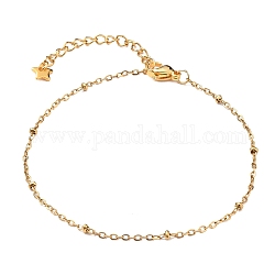 Chaîne de câble en 304 acier inoxydable, bracelets de chaîne satellite, avec des perles de rondelle et fermoirs pince de homard, or, 7-1/4 pouce (18.5 cm)