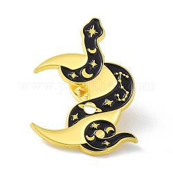 Snake with Moon Black Art Cool Enamel Pin, Alloy Enamel Brooch for Backpacks Clothes, Golden, 32.5x23.5x9mm, Pin