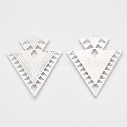 Colgantes de latón, adornos de metal grabados, triángulo, Platino, 45x38x0.3mm, agujero: 1.6 mm