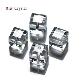 Imitation österreichischen Kristallperlen, Klasse aaa, facettiert, Würfel, Transparent, 4x4x4mm (Größe innerhalb des Fehlerbereichs von 0.5~1mm), Bohrung: 0.7~0.9 mm