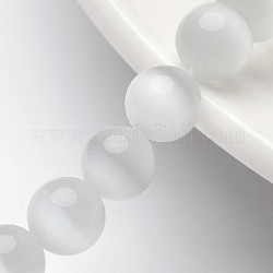 Perles d'oeil de chat, ronde, blanc, 8mm, Trou: 1mm, 14.5 pouce / brin, Environ 49 pcs/chapelet